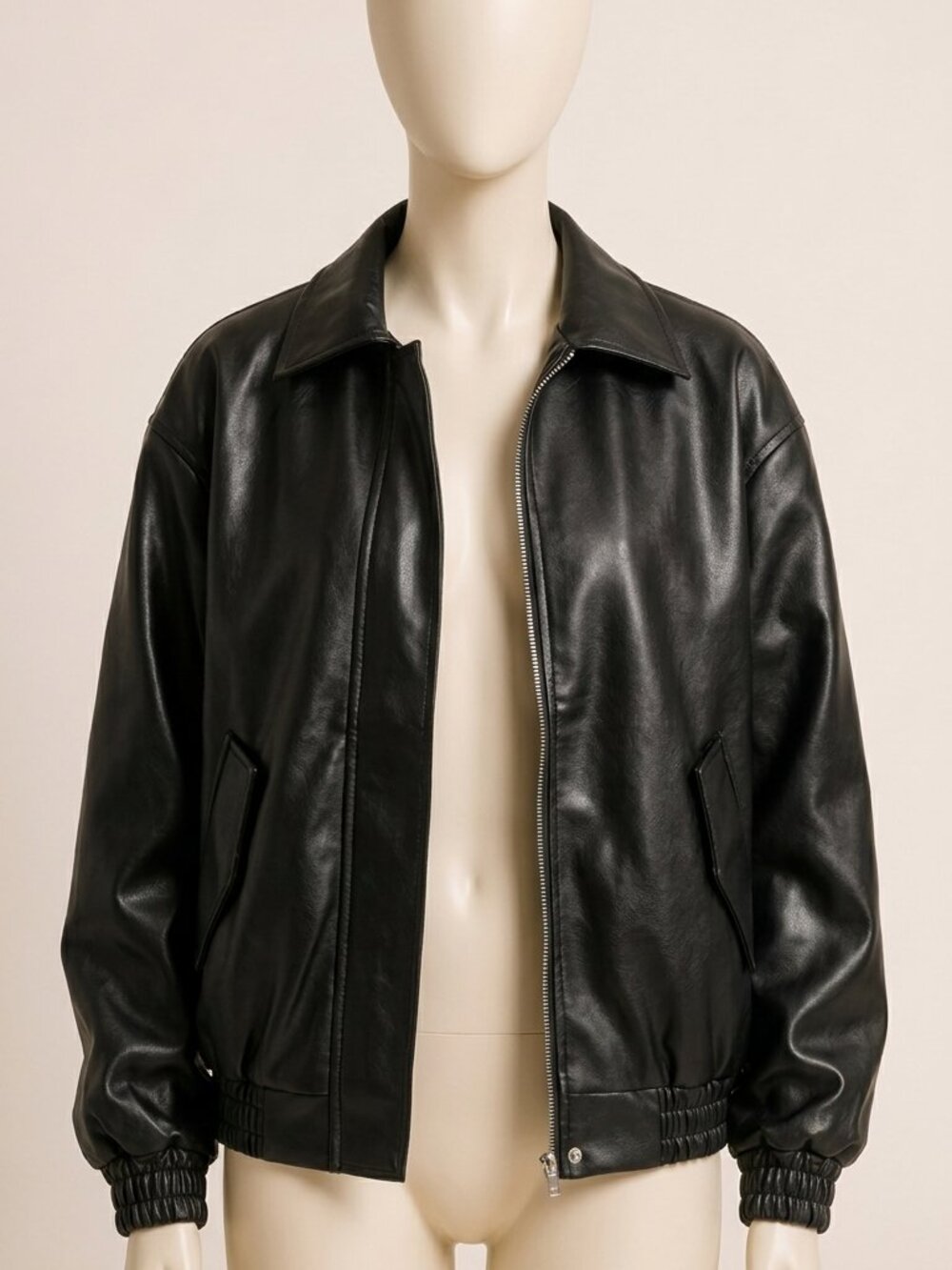 AUTOMET Black Faux Suede Motorcycle Bomber Jacket Oversized L New